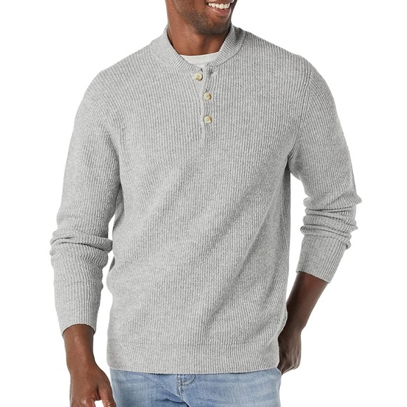 Amazon Essentials Mens Gray Henley Sweater - Picture 1 of 4